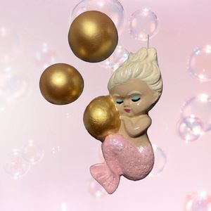 Chalkware Baby Mermaid Set w/ EXTRA BUBBLES - Soft Pink - MCM Bathroom